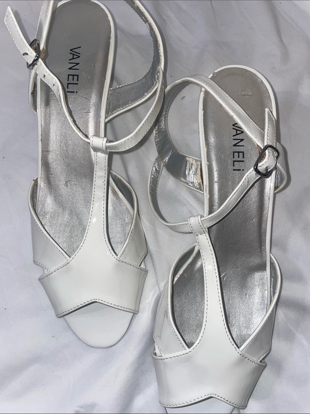Vaneli White Patent T-Strap Sandals